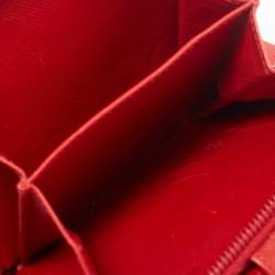 Pre Owned Prada Red Saffiano Leather Zip Around Compact Wallet