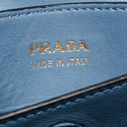 Pre Owned Prada Dark Blue Saffiano Leather Double Tote Bag