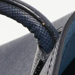 Pre Owned Prada Dark Blue Saffiano Leather Double Tote Bag