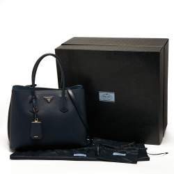 Pre Owned Prada Dark Blue Saffiano Leather Double Tote Bag