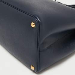 Pre Owned Prada Dark Blue Saffiano Leather Double Tote Bag