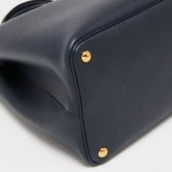Pre Owned Prada Dark Blue Saffiano Leather Double Tote Bag