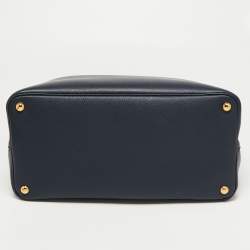 Pre Owned Prada Dark Blue Saffiano Leather Double Tote Bag