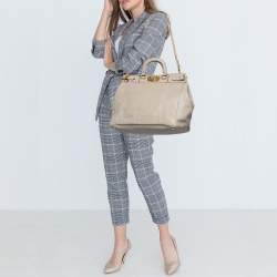 Pre Owned Prada Grey Leather Cervo Frame Satchel