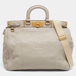 Pre Owned Prada Grey Leather Cervo Frame Satchel