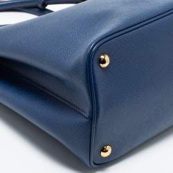 Pre Owned Prada Blue Saffiano Cuir Leather Medium Double Handle Tote