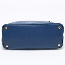 Pre Owned Prada Blue Saffiano Cuir Leather Medium Double Handle Tote