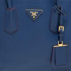 Pre Owned Prada Blue Saffiano Cuir Leather Medium Double Handle Tote