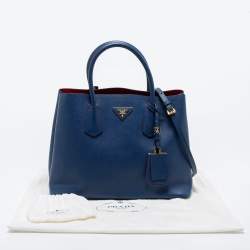 Pre Owned Prada Blue Saffiano Cuir Leather Medium Double Handle Tote