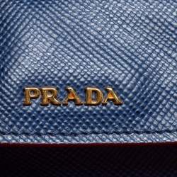 Pre Owned Prada Blue Saffiano Cuir Leather Medium Double Handle Tote