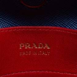 Pre Owned Prada Blue Saffiano Cuir Leather Medium Double Handle Tote