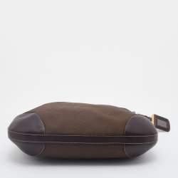 Pre Owned Prada Brown Logo Jacquard And Leather Hobo