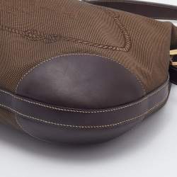 Pre Owned Prada Brown Logo Jacquard And Leather Hobo