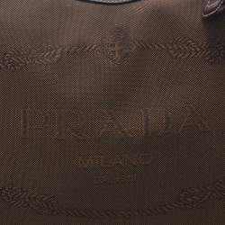 Pre Owned Prada Brown Logo Jacquard And Leather Hobo