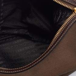 Pre Owned Prada Brown Logo Jacquard And Leather Hobo
