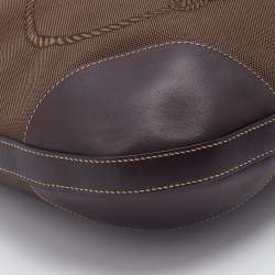 Pre Owned Prada Brown Logo Jacquard And Leather Hobo