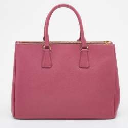 Pre Owned Prada Pink Saffiano Leather Large Double Zip Tote