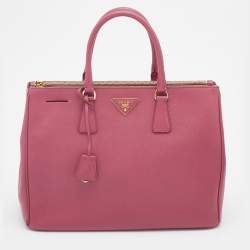 Pre Owned Prada Pink Saffiano Leather Large Double Zip Tote