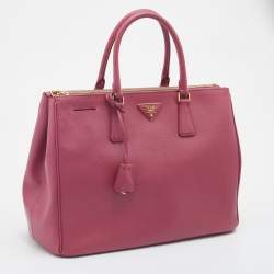 Pre Owned Prada Pink Saffiano Leather Large Double Zip Tote