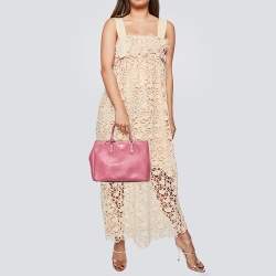 Pre Owned Prada Pink Saffiano Leather Large Double Zip Tote