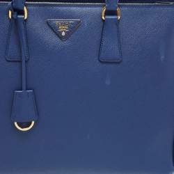 Pre Owned Prada Blue Saffiano Lux Leather Large Galleria Double Zip Tote