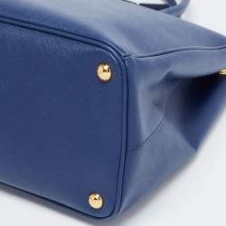 Pre Owned Prada Blue Saffiano Lux Leather Large Galleria Double Zip Tote