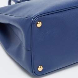 Pre Owned Prada Blue Saffiano Lux Leather Large Galleria Double Zip Tote