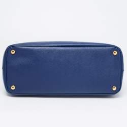 Pre Owned Prada Blue Saffiano Lux Leather Large Galleria Double Zip Tote