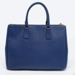 Pre Owned Prada Blue Saffiano Lux Leather Large Galleria Double Zip Tote