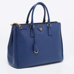 Pre Owned Prada Blue Saffiano Lux Leather Large Galleria Double Zip Tote