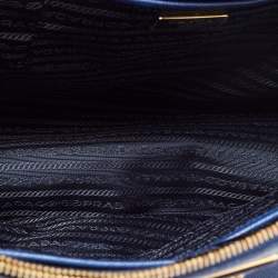 Pre Owned Prada Blue Saffiano Lux Leather Large Galleria Double Zip Tote