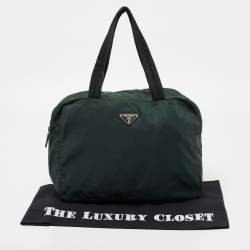 Pre Owned Prada Dark Green Nylon Satchel