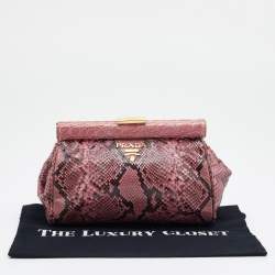 Pre Owned Prada Pink Python and Alligator Frame Clutch