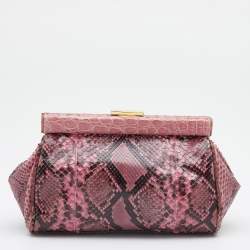 Pre Owned Prada Pink Python and Alligator Frame Clutch