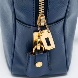 Pre Owned Prada Blue Saffiano Lux Leather Medium Bauletto Satchel