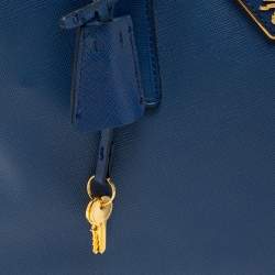 Pre Owned Prada Blue Saffiano Lux Leather Medium Bauletto Satchel