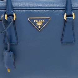 Pre Owned Prada Blue Saffiano Lux Leather Medium Bauletto Satchel