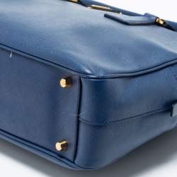 Pre Owned Prada Blue Saffiano Lux Leather Medium Bauletto Satchel