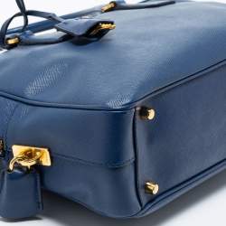 Pre Owned Prada Blue Saffiano Lux Leather Medium Bauletto Satchel