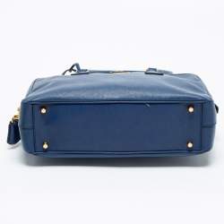 Pre Owned Prada Blue Saffiano Lux Leather Medium Bauletto Satchel