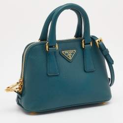 Pre Owned Prada Green Saffiano Leather Mini Promenade Satchel
