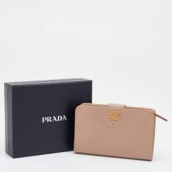 Pre Owned Prada Beige Vitello Move Leather French Compact Wallet