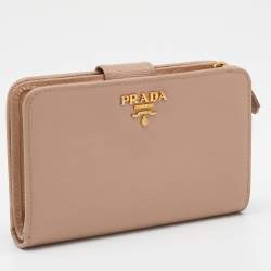 Pre Owned Prada Beige Vitello Move Leather French Compact Wallet