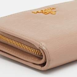 Pre Owned Prada Beige Vitello Move Leather French Compact Wallet
