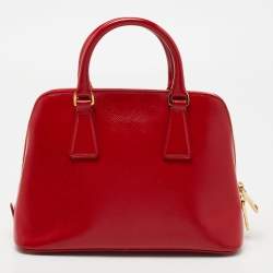 Pre Owned Prada Red Saffiano Vernice Leather Mini Promenade Satchel