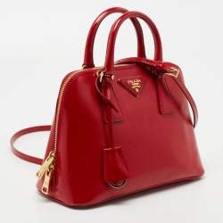 Pre Owned Prada Red Saffiano Vernice Leather Mini Promenade Satchel