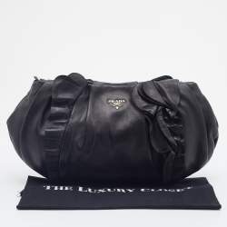 Pre Owned Prada Black Leather Ruffle Shoulder Bag