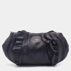 Prada Black Leather Ruffle Shoulder Bag Prada