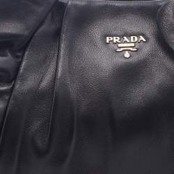 Pre Owned Prada Black Leather Ruffle Shoulder Bag