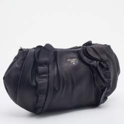 Pre Owned Prada Black Leather Ruffle Shoulder Bag